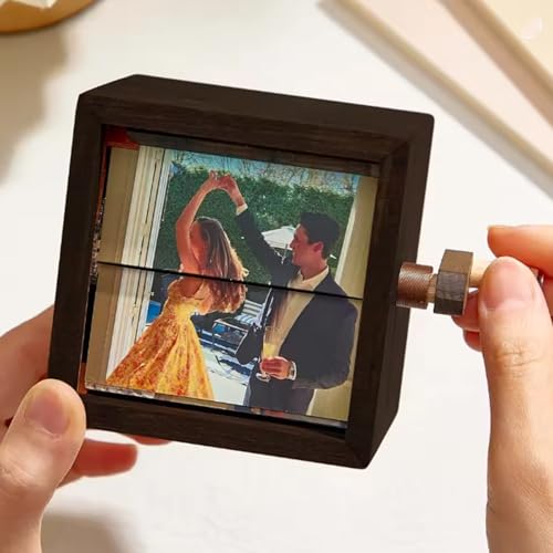 Marco de Fotos Flipbook Personalizado y Hecho a Mano con Luz, Mini Flipbook Personalizado para Parejas, Caja de Recuerdos Giratoria de Madera para Cumpleaños, Navidad y San Valentín
