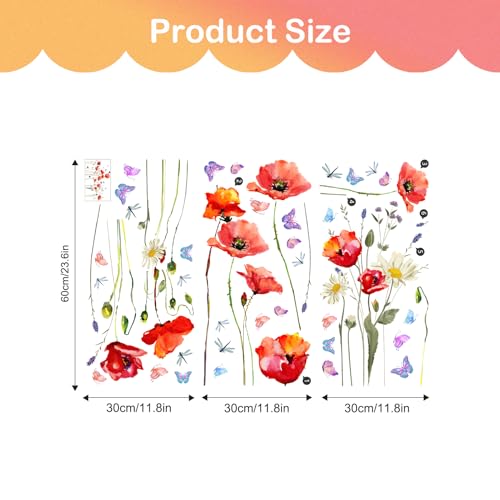 Vinilos decorativos Flores Rosas Rojas Tanlaby 3 hojas 30x60cm miniatura 6