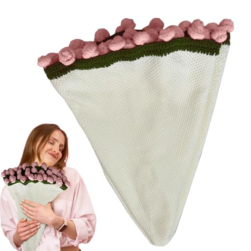 Plaid d'intérieur pour canapé tricoté main avec motif bouquet fleurs - 8