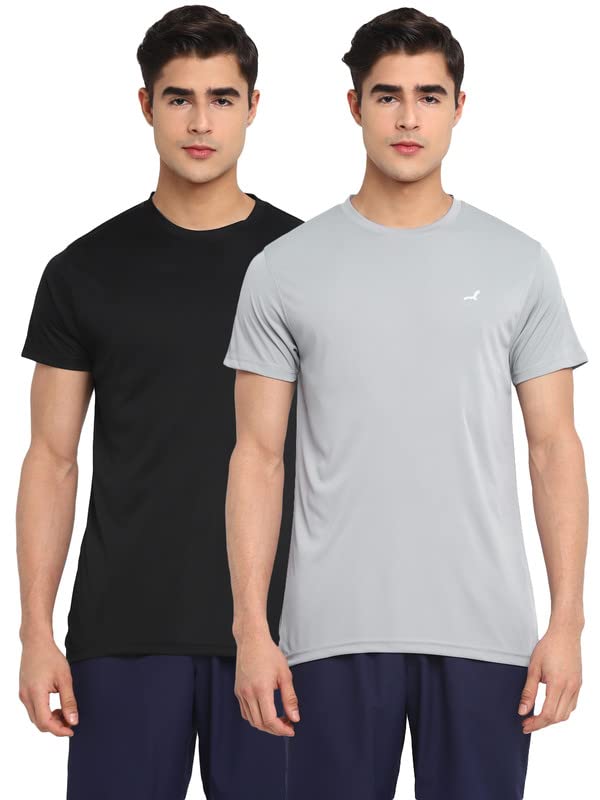 AMERICAN CREW Men's Regular Fit Light Weight Sports Polyester T-Shirt (Pack of 2 Round Neck Tshirts for Men)
