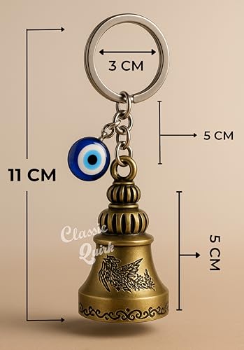 Image of Evil Eye Hooked Guardian Bell Keychain - Protective Lucky Charm Bell with Clip Hook for Bike, Car, Key & Bag | Spiritual Good Luck Talisman Gift
