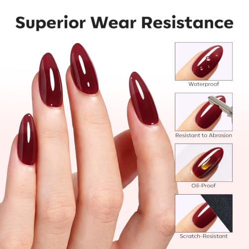 Image of modelones Jelly Burgundy Builder Nail Gel Top Coat Gel Polish in One 15ML | No Wipe Top Coat Sheer Wine Red Self Leveling Apex Buidling Ultra Glossy Long Lasting U V Cure Fall Manicure Gift for Women