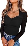 NALANISA Women's Fashion Cute Long Sleeve Tops Tunic Sexy Going Out Tight Slim Fit T-Shirt Tee Trendy 2023 Fall Blouses Shirt (Black, Small)