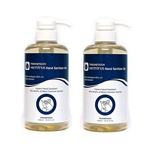 Touch&Touch Hand Sanitizer, Made in Korea, Korea KFDA Approved, Refreshing Orange Scent, Pump Bottle Refreshing Gel, Kills 99.99% Disinfectant, 16.9 FL OZ (500ml) (2 Bottles)