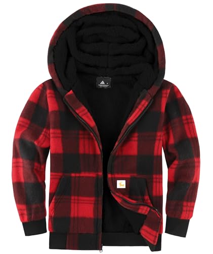 GEEK LIGHTING Boys Flannel Jacket Sherpa Lined Hoodies Zip Up Fleece Plaid Shirt Jackets Winter Outdoor Coat Warm2