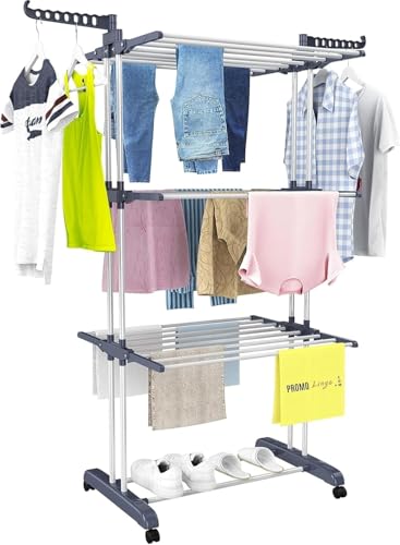 Étendoir à Linge sur Pied, 3 Niveaux, Tancarville, Séchoir, Étendoir à Linge intérieur,...