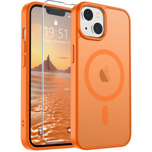 Image of SUPFINE Magnetic for iPhone 14 Case & iPhone 13 Case with Screen Protector (Compatible with MagSafe)(Military Grade Drop Protection) Translucent Matte Shockproof Phone Cover,Starry Orange