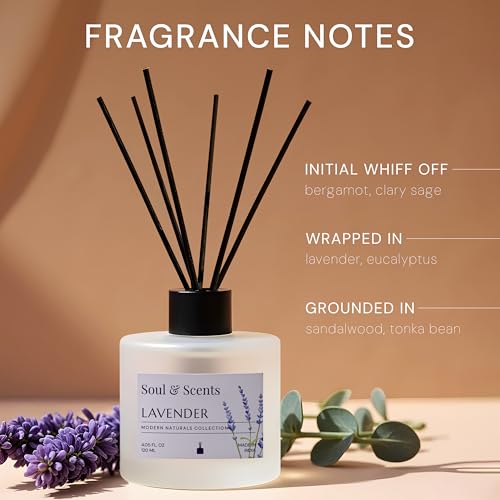 Image of Soul & Scents Lavender Reed Diffuser Set - 120ml with Free 6 Fiber Reed Sticks Each | Toxin Free & Stress Relief | Long Lasting | Smoke Less Room Freshener for Home, Bedroom & Office | Pack of 2