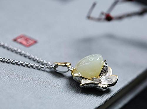 Naszyjnik ze srebra próby 925, wisiorek, żeński naturalny łańcuszek do swetra Hetian Jade