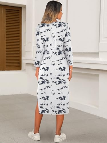 Image of ANRABESS Womens 3 /4 Sleeve Midi T Shirt Fall Dresses | Striped Solid Floral,Long Sleeve Slit Crew Neck &Chest Pocket,2026 Fall Outfits,Casual Travel Vacation Clothes,Summer Spring