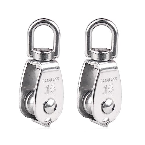 10Pcs 304 Stainless Steel M15 Pulley Steel Wire Pulley Swivel Hook Single Wheel Swivel Lifting Rope Pulley Block for Wire Rope