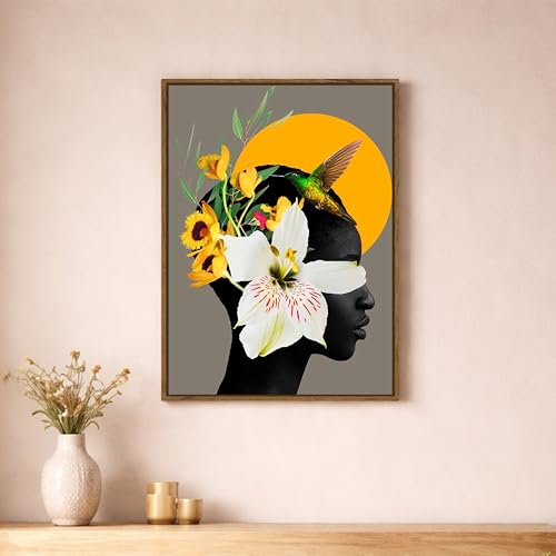 Image of Floral Woman Portrait Framed Canvas Painting For Living Room | Modern Botanical Abstract Wall Art For Livingroom Wall Decor, Home Decor, Bedroom, Hallway's, Office, Hotel - 43x58 cm