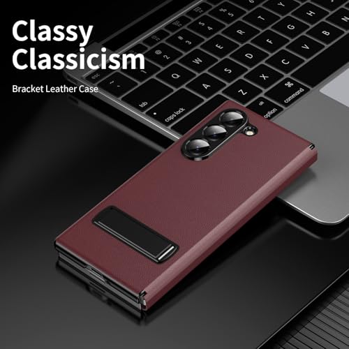 Image of for Samsung Galaxy Z Fold 8 Ultra Magnetic Flip Folding Case, Multi-Angle Bracket, High Classy Luxurious Business Leather, Full Body Hinge Protective Slim Cover.(Wine)