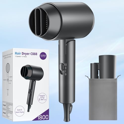 Ionen Föhn 1800W Haartrockner Klappbar & Leichtgewicht Reisefön Schnelltrocknen Hair Dryer 3 Temperatureinstellungen Haarfön Für Home-Salon & Reise