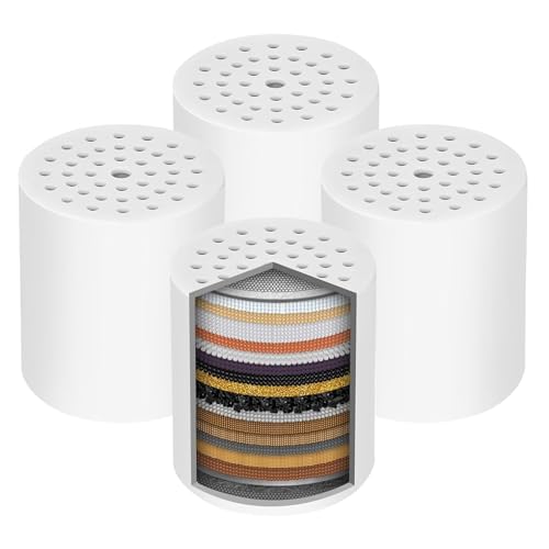 Paquete de 4 Filtro Ducha con 25 Niveles de Filtración Purificador de Agua Filtro Agua Grifo Filtro Ducha Antical Eliminan Cloro y Metales Pesados ​​y Reducen la Sequedad de la Piel