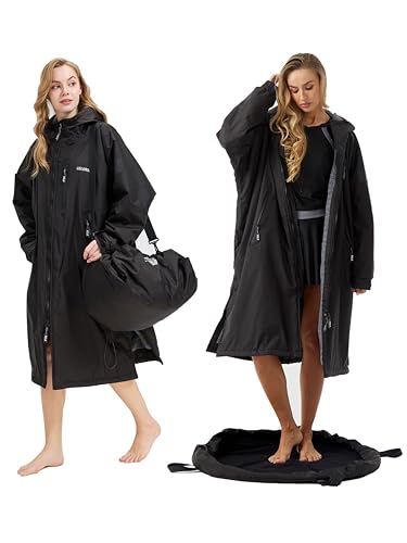 VELOROBE Waterproof Swim Parka with Sherpa Liner – Oversized Hooded Surf Poncho, Changing Robe for Men & Women, Portable Changing Mat