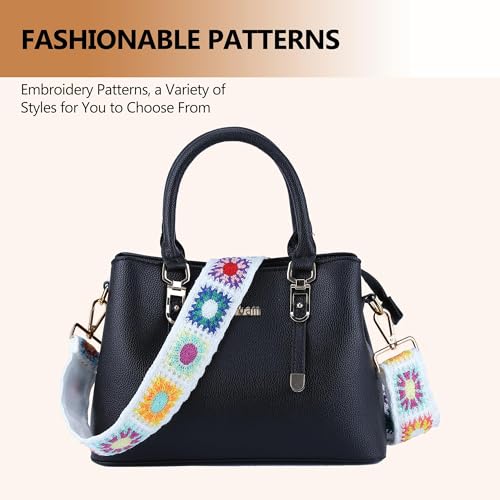 Image of Purse Strap, Adjustable Embroidery Flower 2 Inch Wide Purse Straps Replacement Crossbody for Women