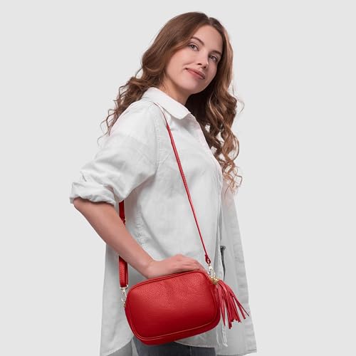 Italian Calf Leather Crossbody Bag for Women with Tassel Zipper | Small Camera Purse Shoulder Handbag Pocketbook2