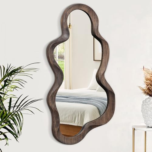 Asymmetrical Cloud Mirror - Irregular Wood Frame, Modern Artistic Wall...