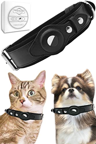 AirTag 首輪 猫 犬 本革 レザー 黒 (ブラック) XS サイズ 長さ調節 ベルトタイプ/Airtag ペット Airtag 猫 猫の首輪 gps 猫用首輪 猫 首輪 GPS Air tagsペット用追跡首輪 犬用Airtag GPS ペット 追跡