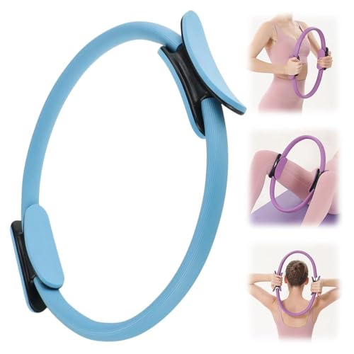 QHNTUJLB Aro de Pilates, Doble Asa Ejercicio Círculo Mágico, Yoga Fitness Aro de Resistencia, para Entrenamiento del Core, Fisioterapia y Tonificación de Muslos, Abdominales y Piernas(Blue)