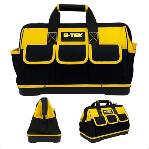 Bolsa de Ferramentas Profissional Impermeável 16 Compartimentos Maleta Organizador Portátil Preta e Amarela com Fundo Reforçado para Eletricista, Carpinteiro e Uso Diário