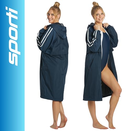 Image of Sporti Unisex Swim Parka with Comfort Plush Fleece Lining, Multi Pocket Zipper - Water Resistant Swim Coats for Women & Men