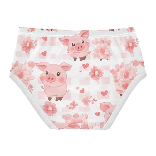 Wusikd Cute Cartoon Pig Girls' Underwear Cotton Pink Hearts Flower Girls Briefs Soft Toddler Underwear 2T2
