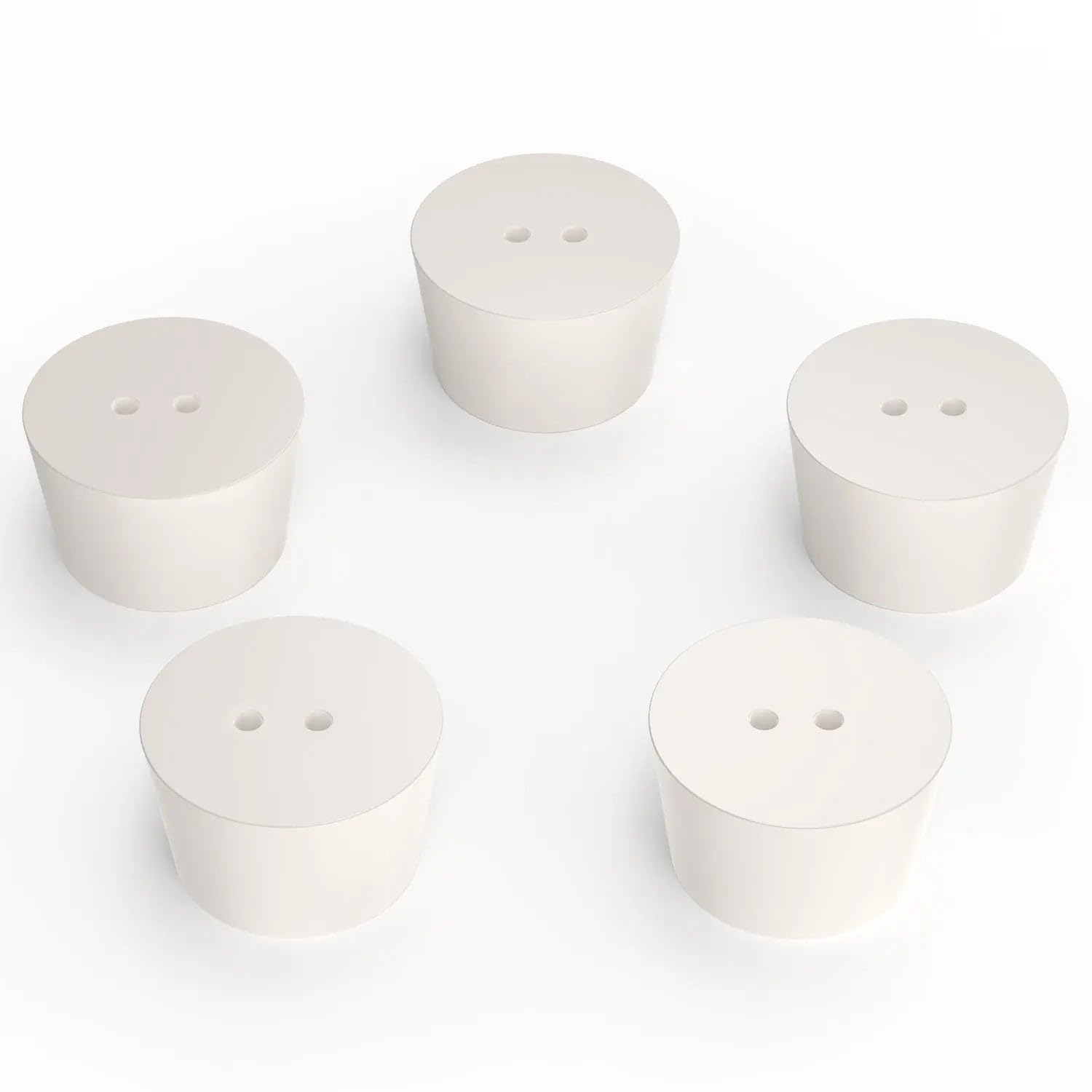 Solid Rubber Stoppers with Dual-Hole, 5-Pack Air-Tight 7# Natural Rubber Stoppers Lab Seal for Chemical Experiments