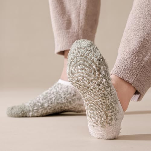 Image of SKOLA Cozy Winter Fuzzy Women Socks Grip Slippers Fluffy House Non Skid Microfiber Socks