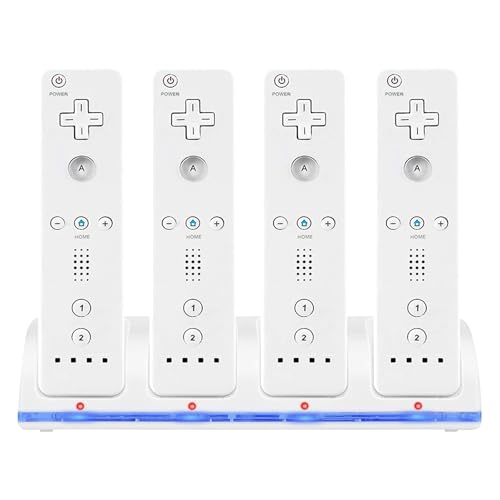 Station de Chargement pour Wii, 4 en 1 Manette Station de Chargement avec Indicateurs LED 4 pièces 2800mAh Batterie Rechargeable Paquet pour Télécommande Wii