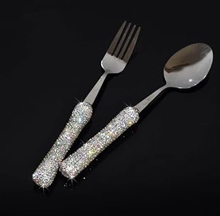 Bling Rhinestone Crystal Dazzling Culinary Utensils Travel Set for Offic...