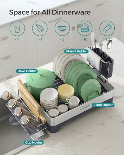 Image of SONGMICS Dish Drying Rack, Stainless Steel, Rotatable Spout