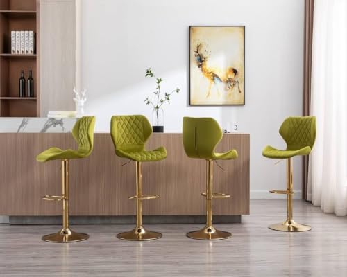 Image of Dream Furnishing - Set of 2 Bar /Kitchen Chairs 360 Degree Rotatable Swivel Elegant Classy & Comfortable Chair with Golden Base and Velvet Fabric (2 Chairs) (Green Velvet)