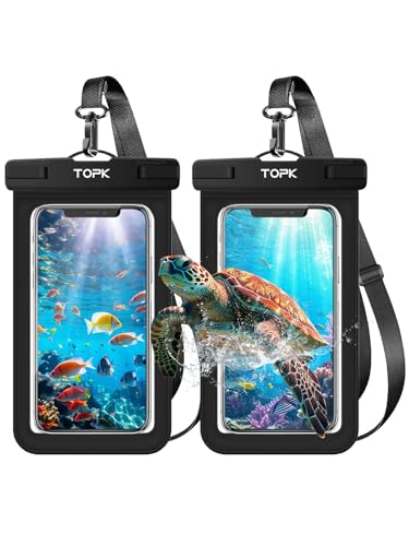 TOPK Waterproof Phone Pouch, 2 Pack Universal IPX8 Waterproof Phone Case Dry Bag with Lanyard for iPhone 13 13 Pro Max 12 11 XR XS 2022, Samsung S22 S22+ S21 Up to 7.0 inch- Black