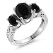 Gem Stone King 925 Sterling Silver Black Onyx 3-Stone Women's Ring 2.41 cttw Oval Gemstone Birthstone Available 5,6,7,8,9