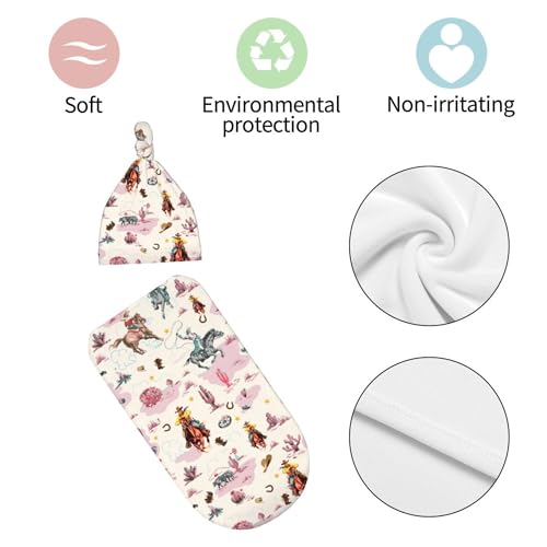 Image of Personality Pink Western Newborn Swaddling Blanket Beanie Hat Funny Blanket Sleeping Bag New Born Sleep Sacks for Boys Girls