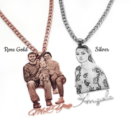 Zloris Picture Necklace Personalized Photo Custom Photo Necklace Engraved Pendant for Women Men Christmas Birthday Valentine Gift