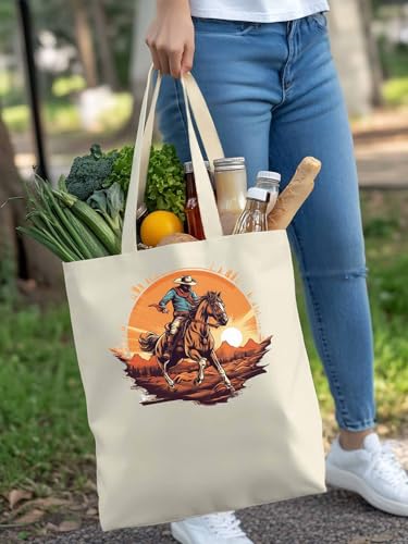 Canvas Tote Bag, Western Aesthetic Canvas Tote Handbags for Women Shoulder Bag Vintage Cowboy Print4
