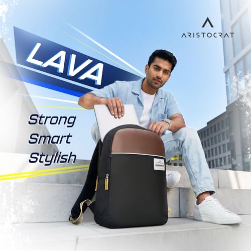 Image of Aristocrat Lava 17 Inch Compatible Laptop Backpack 25L | Premium Durable Fabric | 2 Compartments with Side Bottle Pocket | Padded Backpanel | Office & Travel Backpack for Men & Women