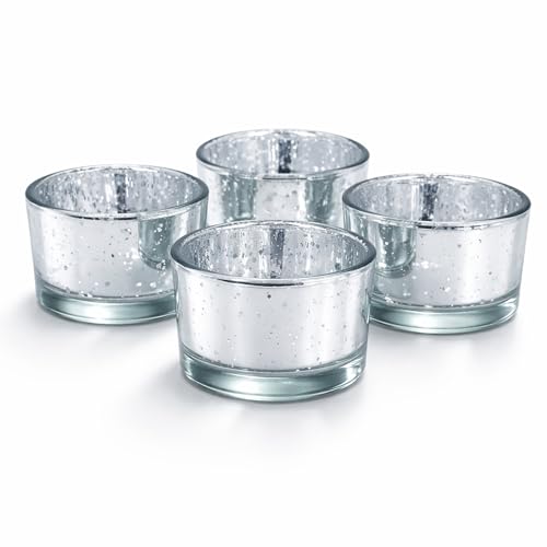 Creativery Lot de 4 petits photophores en verre argenté 51 x 33 mm