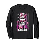 messy bun skull breast cancer awareness fuck-cancer bandiera usa maglia a manica