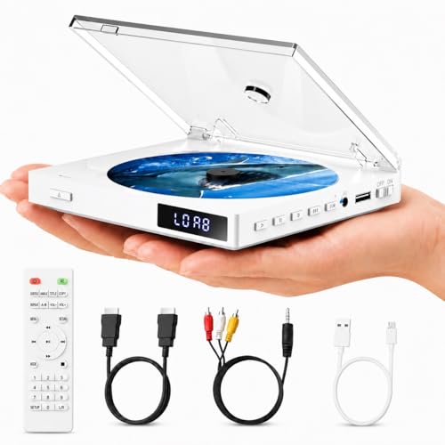 Mini DVD-Player für TV, 1080P HDMI DVD-Player mit HDMI- und RCA-Kabel, USB-/AUX-Eingang, regionsfrei, Wiedergabe-Fortsetzung, PAL/NTSC, Fernbedienung