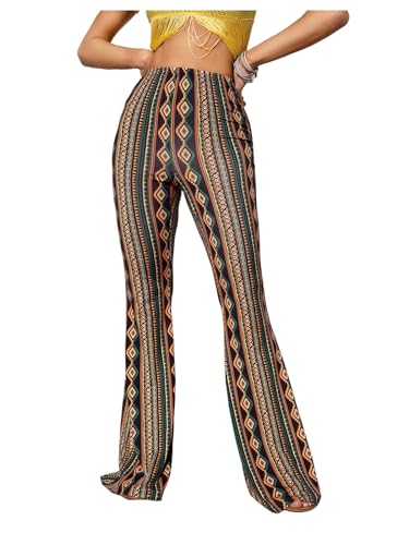 SOLY HUX Women's High Waisted Flare Pants Boho Printed Bell Bottoms Long Pants Trousers
