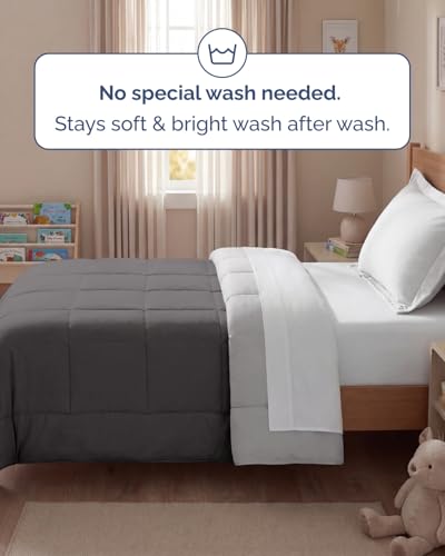 Image of Twin Size, Dark Grey & French Grey Alternative Down Comforter - Warm, Lightweight & Breathable Hotel Quality Bedding for Men, Women, Kids & Teens - All Season Cooling Microfiber Duvet Insert Comforter