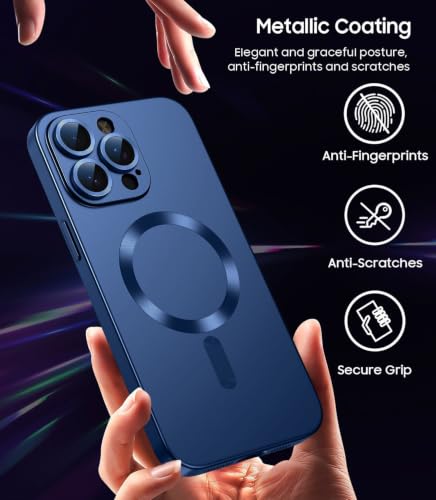Image of DIZORO Magnetic Case for iPhone 13 Pro Cover [Compatible with MagSafe][Built-in Camera Lens Protector] Slim Soft Silicone Bumper Shockproof Metallic Luster Back Cover Phone Cases (Blue)