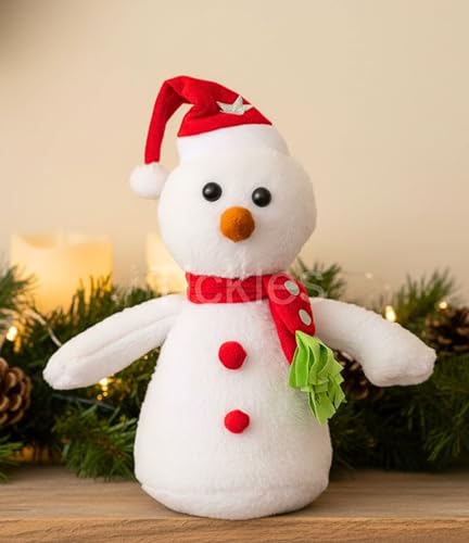 Image of Tickles Christmas Snowman with Santa Cap and Muffler Soft Stuffed Plush Toy for Kids Room (Color: White Size: 25 cm)