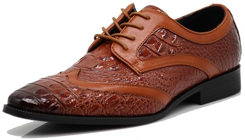 Image of ODN Men's Alligator Crocodile Print Oxfords Fashion Lace Up Dress Shoes