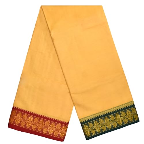 Image of TUNI MANI Men's Panchakacham Dhoti with Angavasthram Towel, Jari Border, 100% Cotton, Size: 9 X 5 (4.0mtr Dhoti, 2.25mtr Towel) (Unstitched)