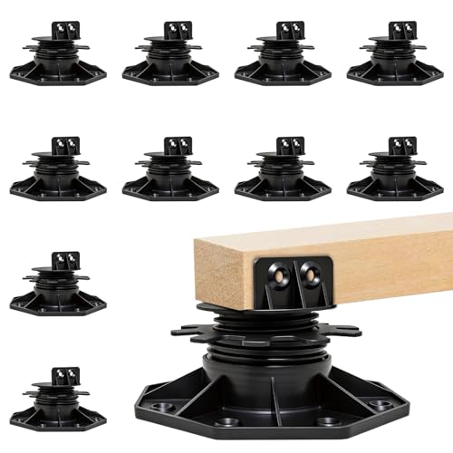 10-Pack Adjustable Deck Support Pedestal | 18-28mm (0.71-1.10) Height Adjustment Heavy-Duty Weatherproof Rust-Proof Deck Blocks Foundation Base for Floating Deck/Shed/Garden Decking